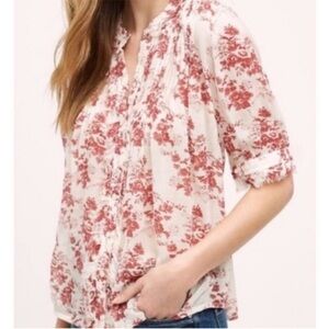 Anthropologie One Fine Day Floral Button-Up Blouse - Red & Cream